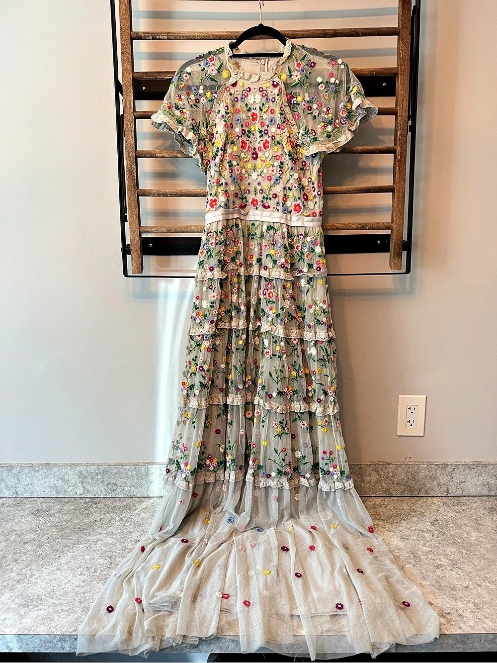 needle & thread Floral Maxi Dress Gray & Multicolor UK 10